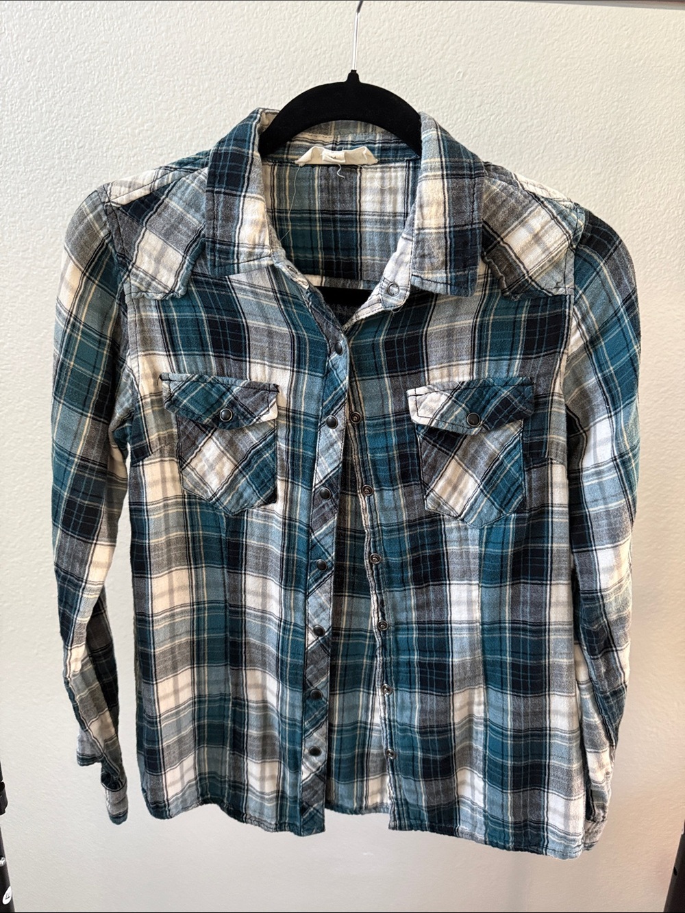 lovestitch Teal Black White Plaid Button-Up Shirt